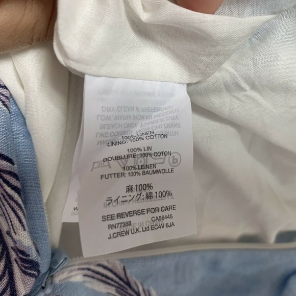 J Crew A Line Linen Lined Baby Blue Palm Tropical - Picture 7 of 8